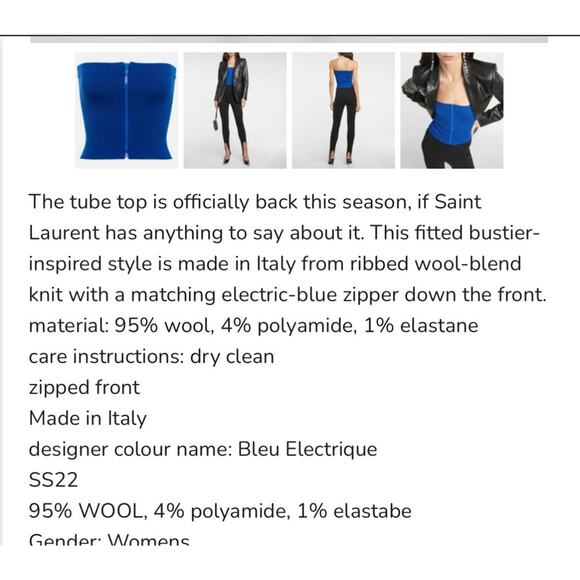 YSL Saint Laurent Size XS Ribbed Knit Strapless Top Front Zip Blue NWT $690 - Picture 12 of 12